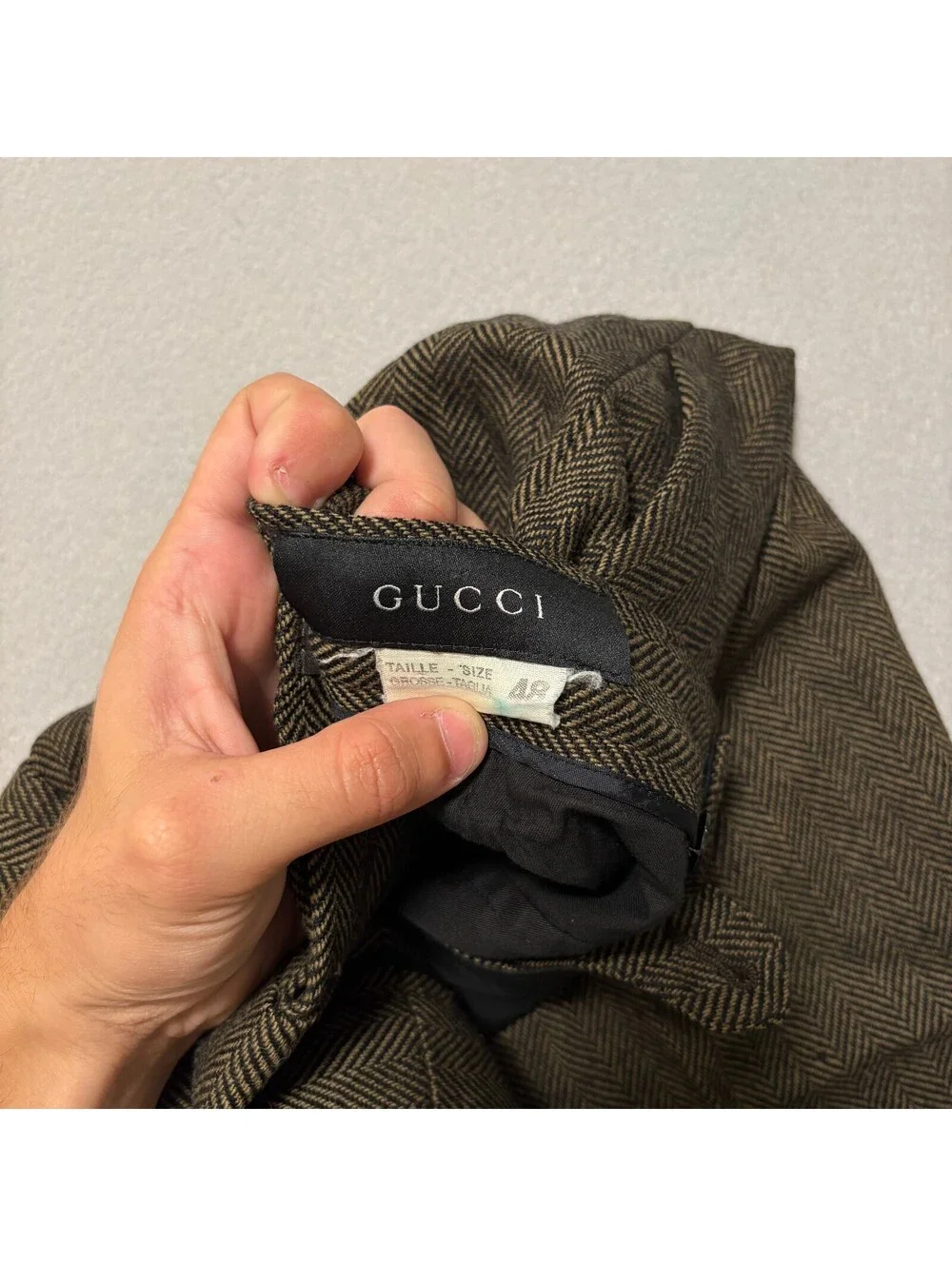 Gucci Herringbone Wool Straight Trousers Dress Chino Pants Men's 48 Brown